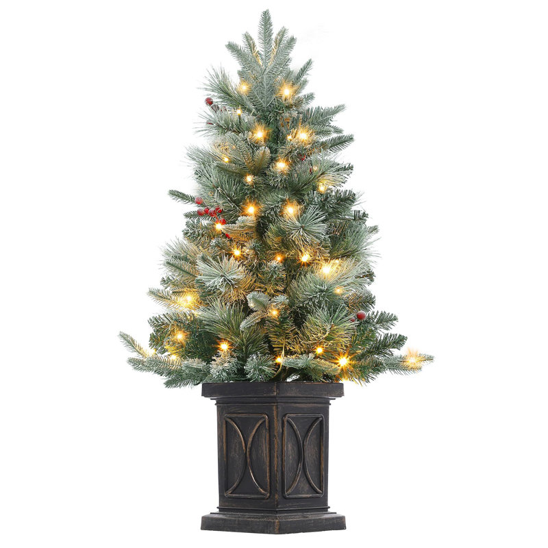 3Ft Christmas Tree Pre-Lit Artificial Christmas Tree With Snowflake Base