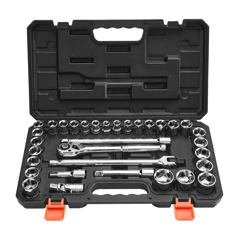 Ensemble de douilles de 33 pouces Professional Professional - trousse à outils robuste en acier CR-V avec clé à cliquet et étui de rangement