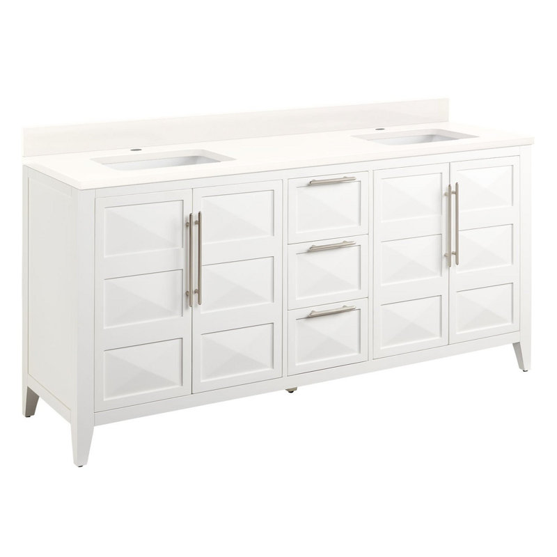72" Holmesdale Vanity with Rectangular Undermount Sinks, Arctic White Quartz, Bright White, Single-Hole