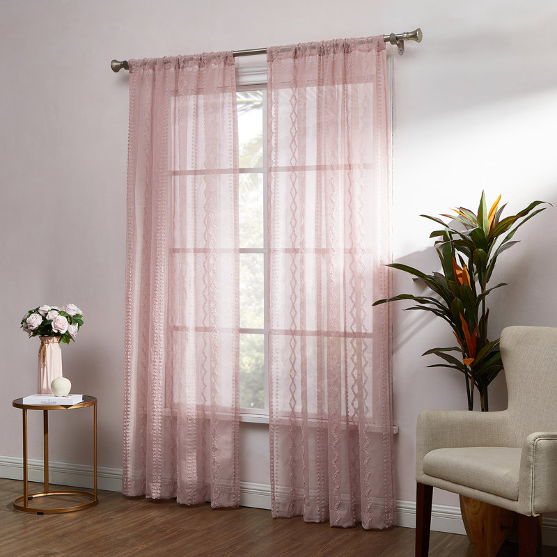Haldeman Semi Sheer Curtain Single Panel, 52" W x 84" L, Blush