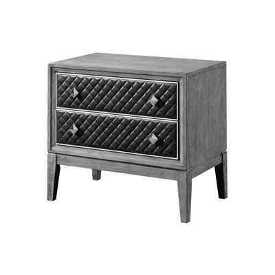 Table de chevet moderne à deux tiroirs en similicuir gris