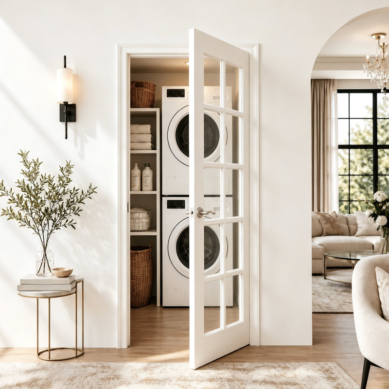 Dalle de porte intérieure avec cadre - porte en panneau de fibres à densité moyenne blanche en verre transparent 10 Lite, ensemble de porte de style pré-suspendu avec charnières préinstallées, poignée argentée verrouillable incluse, pas de trous pré-percés