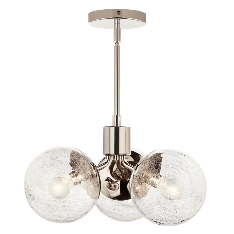 Lustre globe en acier à intensité variable , H 9,5 po x l 16,5 po x P 16,5 po, 3, Nickel poli