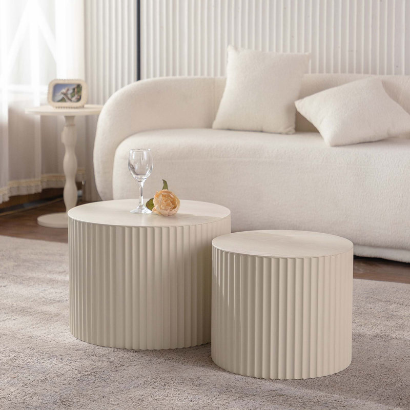 Modern Round Wood Coffee Table for Small Living Rooms, Beige, 14.96" H x 33.86" L x 33.86" W