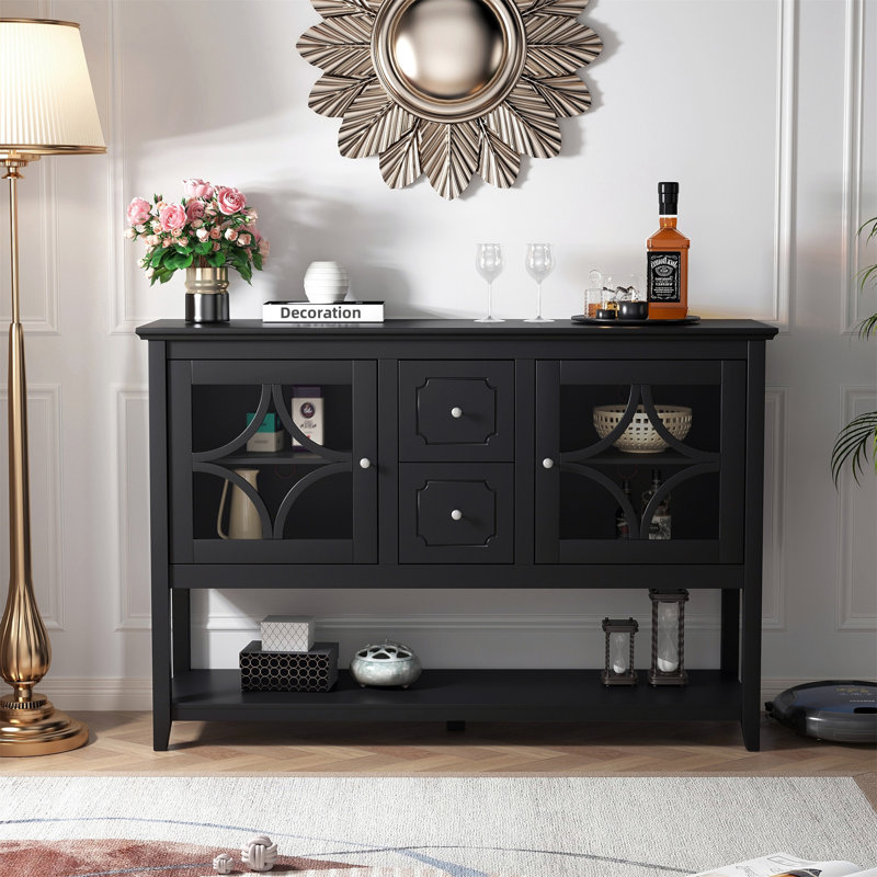 Buffet console, armoire multimédia avec tablettes réglables, Noir