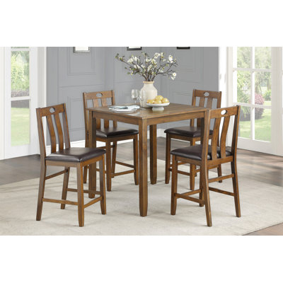 Brown Finish 5Pc Counter Height Set Dining Table And 4 Chairs Upholstered Seat Wooden Kitchen Dining Furniture Set Transitional Style ZXZX-B011P17089 -  Red Barrel StudioÂ®, 79E69600680340D98C157C7965329E7F