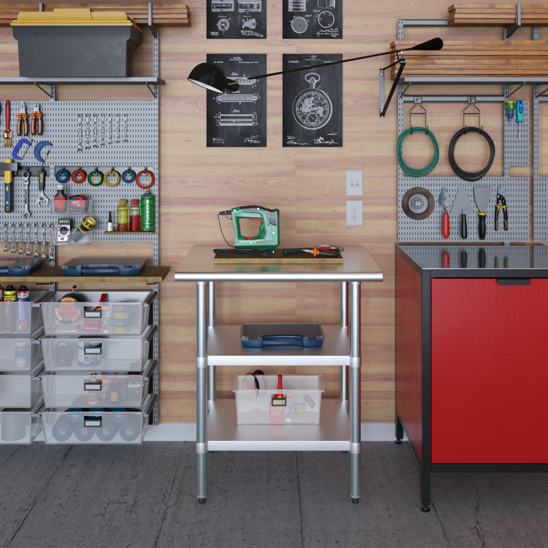 Stainless Steel Work Table with Galvanized Shelves