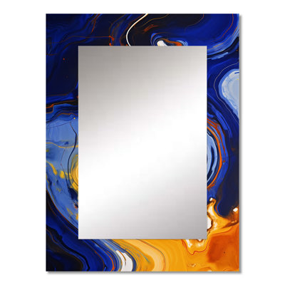 Yellow and blue liquid ink river I - Liquid Ink Large Mirror, Yellow Decorative Wall Mirror, Printed Metal Art