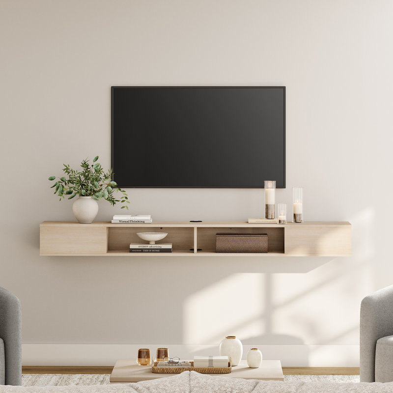  Floating TV Stand，Oak, Oak Wood