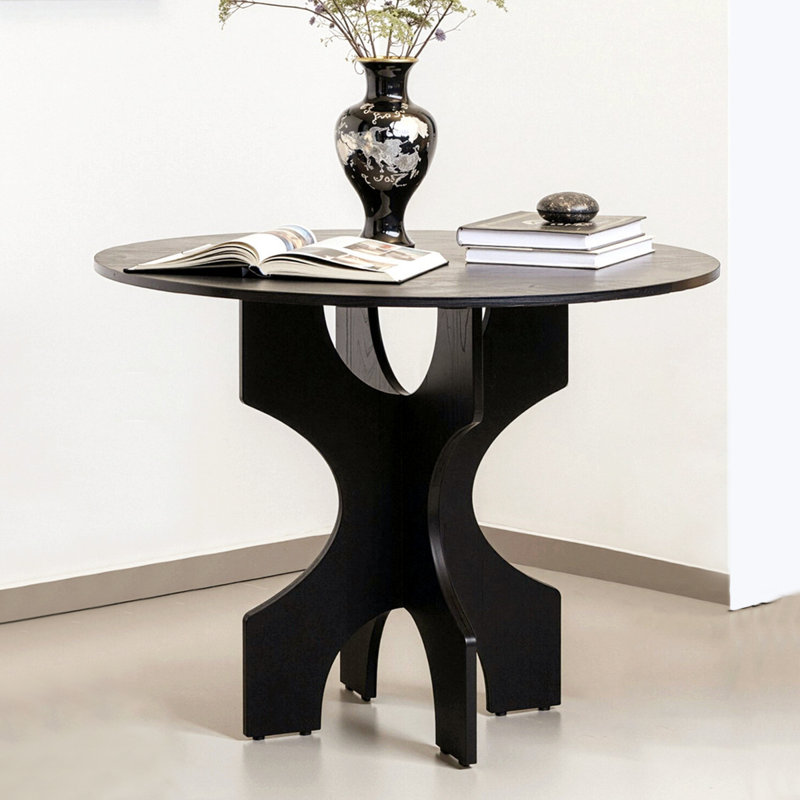 Table de salle à manger ronde noire en bois massif, H 29,53 po x L 43,31 po x l 43,31 po