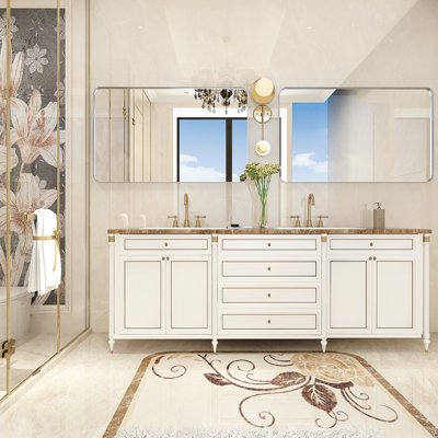 36X30inch Silver Bathroom Mirror With Rust- Metal Frame - Wall Mounted, Clear Reflection, Waterproof, Board Frame, Waterproof Board, Material, Rounded
