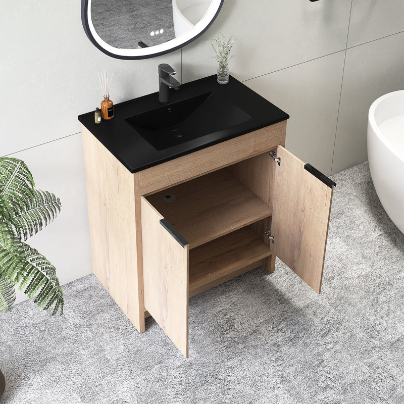 30''Freestanding Bathroom Vanity With Ceramic Sink, Black