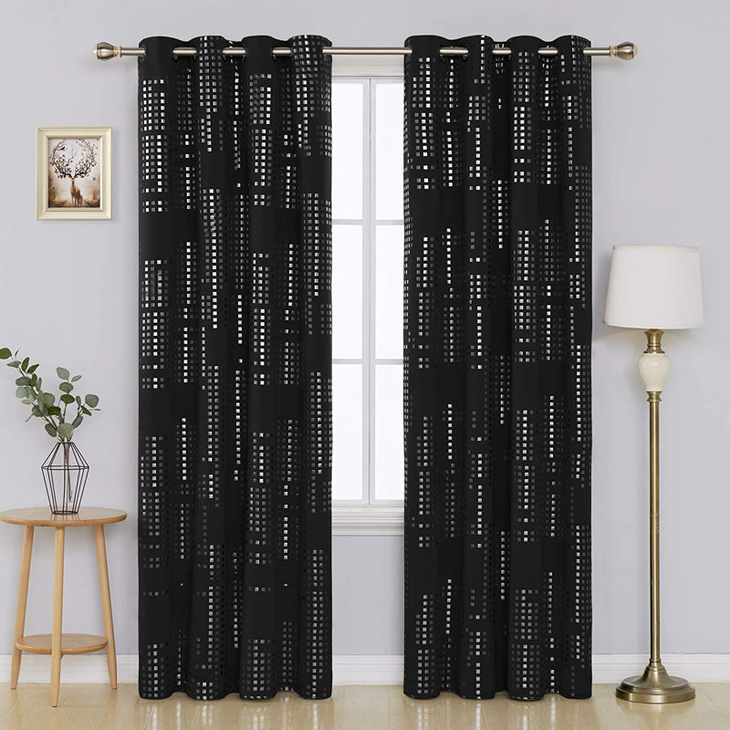 Carmacmoin Striped Blackout Thermal Curtain Panels, Black, 52" W x 84" L