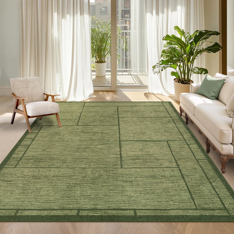 Machine Washable Area Rugs for Living Room Modern Geometric Non Slip Floor Carpet Rugs for Bedroom Nursery, Green