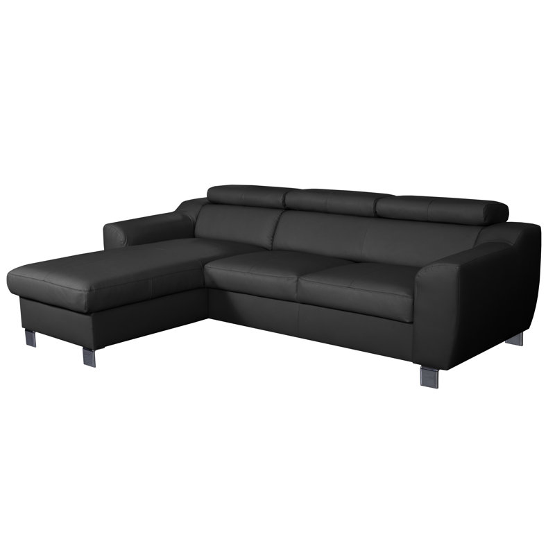 Alford Faux Leather Corner Sofa with Sleeping Function and Storage, Left Hand Facing, Black