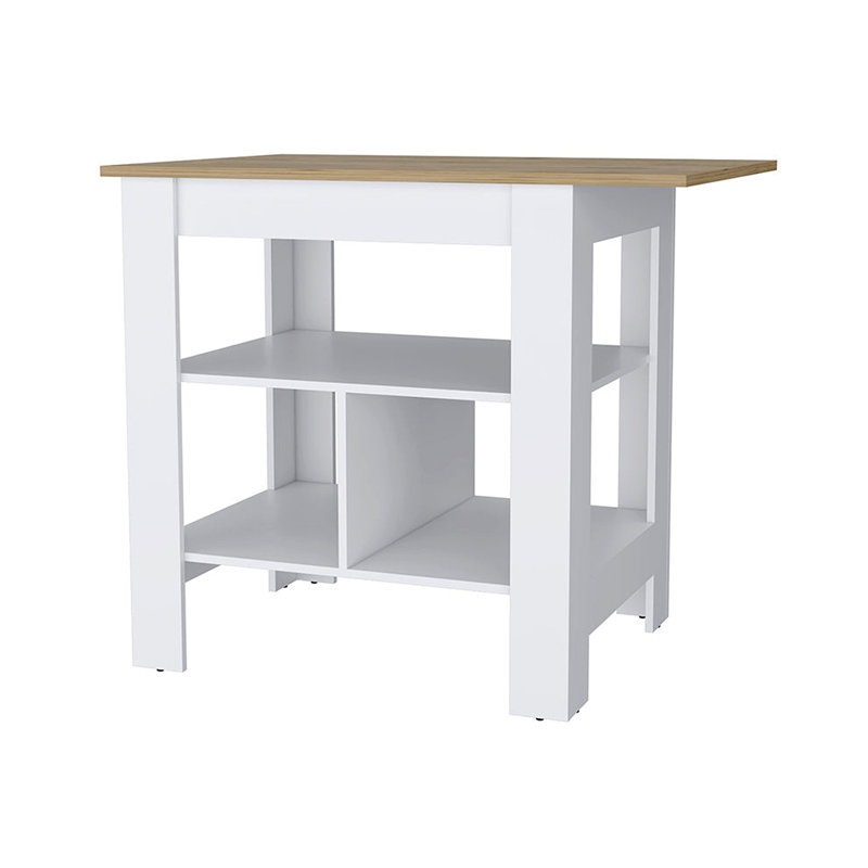 Adeline 3-Shelf Kitchen Island White And Macadamia