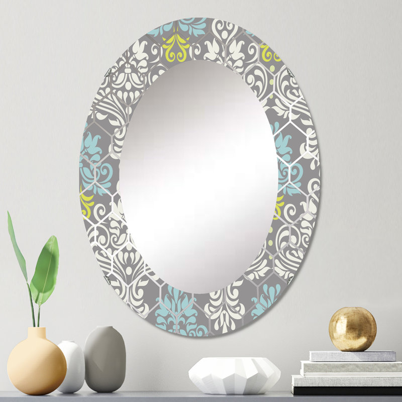 Damas bleu clair - Miroir mural moderne, 30 po x 20 po
