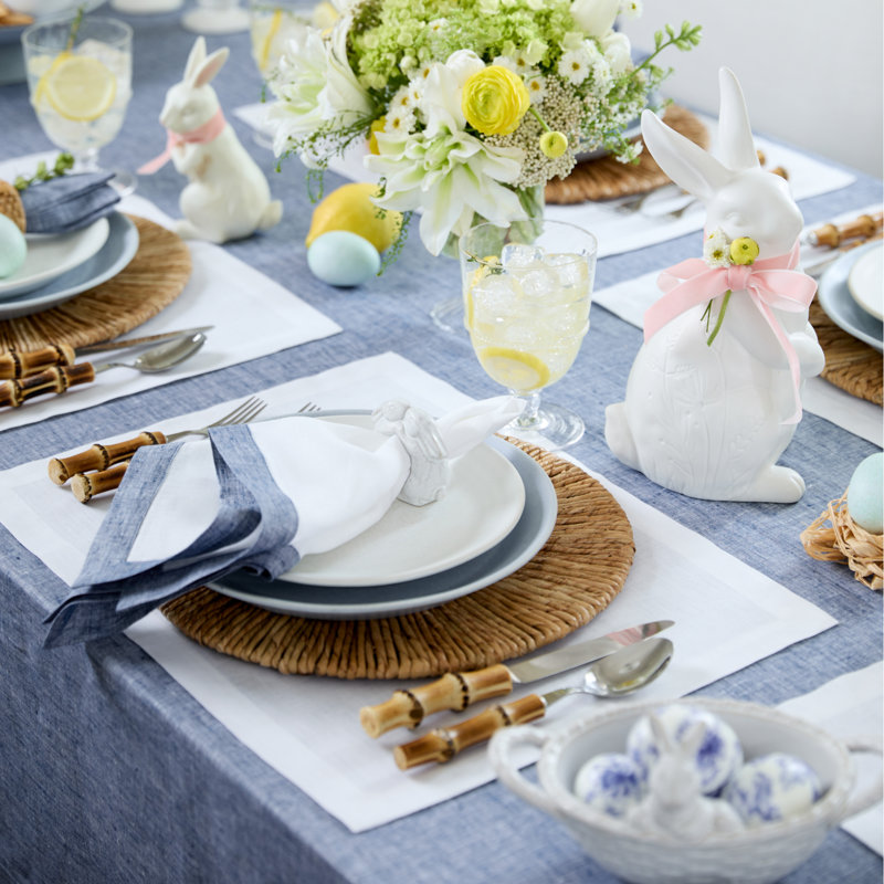 Classic - 100% Pure Linen Dinner Napkins, Chambray Indigo/White
