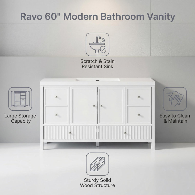Ensemble de meuble-lavabo simple 60,1 po Ravo, White
