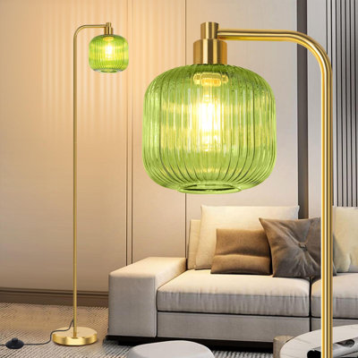 Lampe sur pied moderne en fer et verre vert - Lampe filaire de grande taille de 170 cm, abat-jour côtelé, interrupteur à pédale, ampoule DEL incluse - Vert