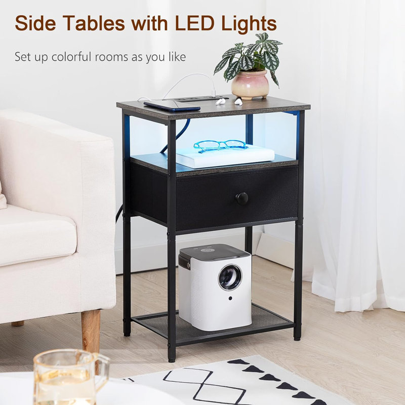 Kiler 15.35'' W Metal Nightstand, Black/Gray