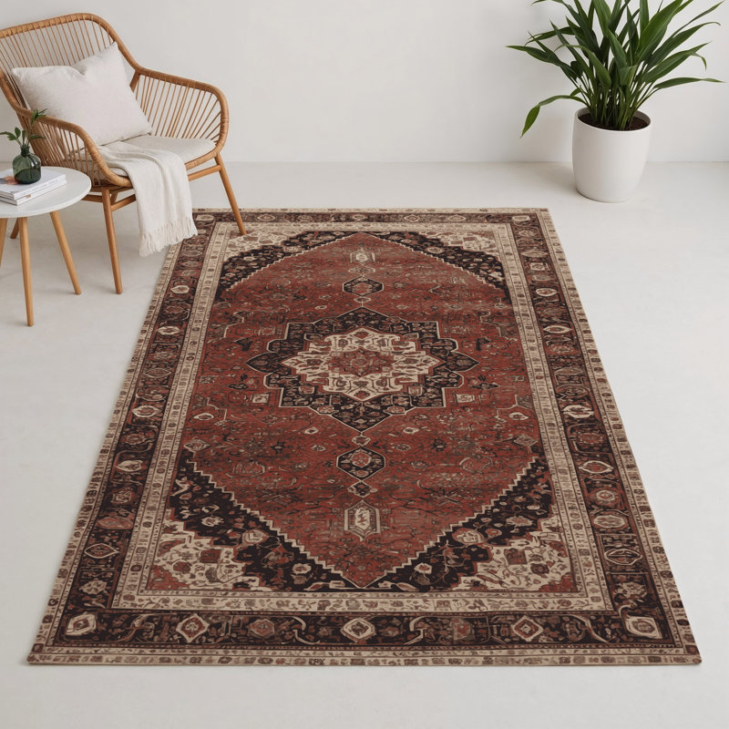 Persian Brown Indoor and Outdoor Area Rug, Rectangle 5' x 7'