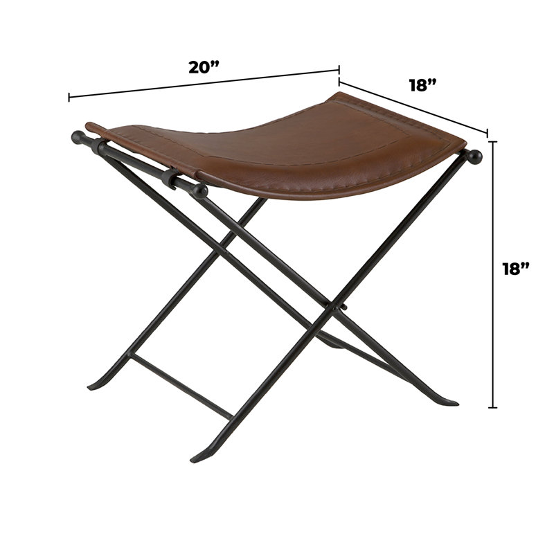 Tabouret d'appoint en cuir véritable Nardone, Cannelle brun chaud