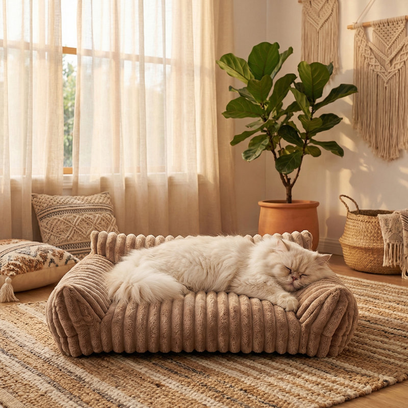 Canapé lavable pour animal de compagnie à trois côtés avec lit pour chien fermé et amovible pour les petits chiens de moins de 15,43 lb (couleur café)