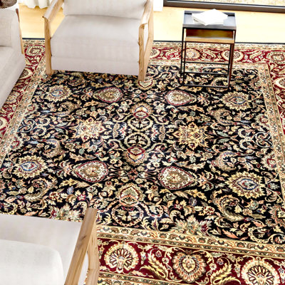 Tapis noir et rouge de haute qualité noué à la main