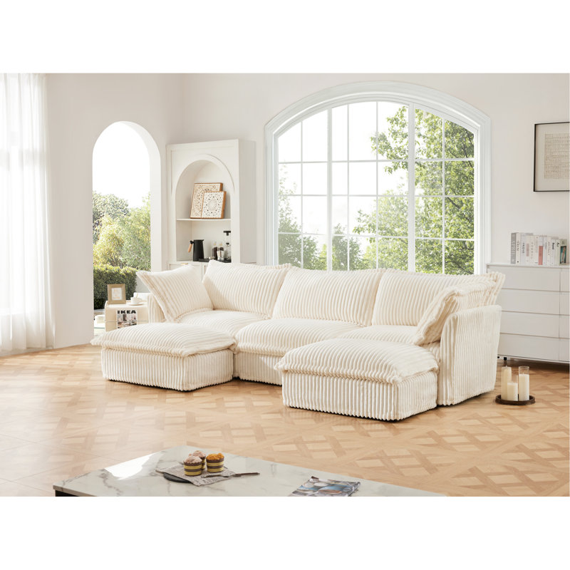 Canapé modulaire en U crème, siège profond 3 places avec nuage pratique et luxueux pour plusieurs coussins, élégant
