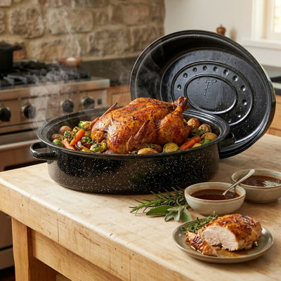 Enamel Oval Non-stick Roaster With Lid