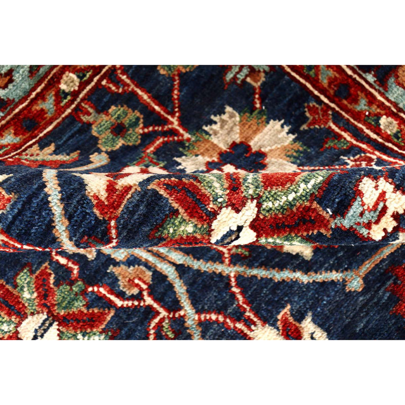 Tapis rouge / bleu marine / vert de haute qualité noué à la main de conception unique