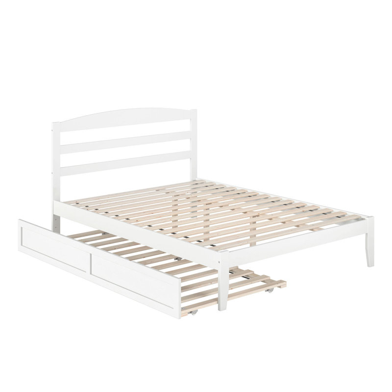 Elliana Solid Wood Platform Bed with Trundle, White, Full/Double