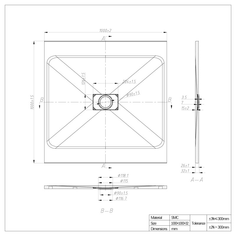 Avanya Sliding Door Slate Effect Square Shower Enclosure with Tray  1900 x 1000 mm, Black, Anthracite