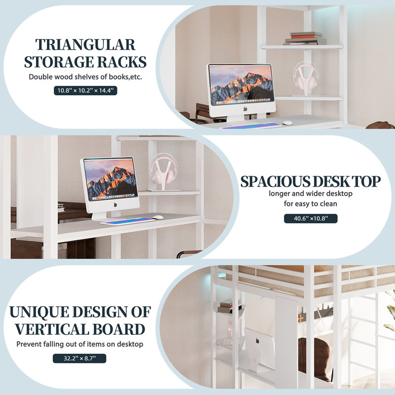 Lit pour enfant avec bureau et bibliothèques Loft, Simple, Blanc