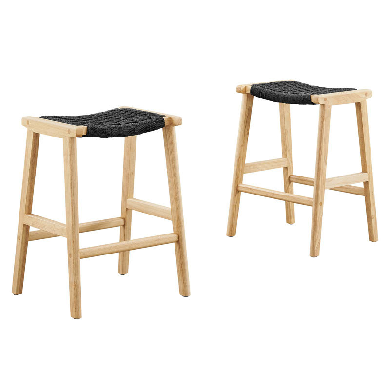 Modway Saoirse Counter/Bar Stools, Black Rope/Natural Frame, Counter Stool (26” Seat Height)