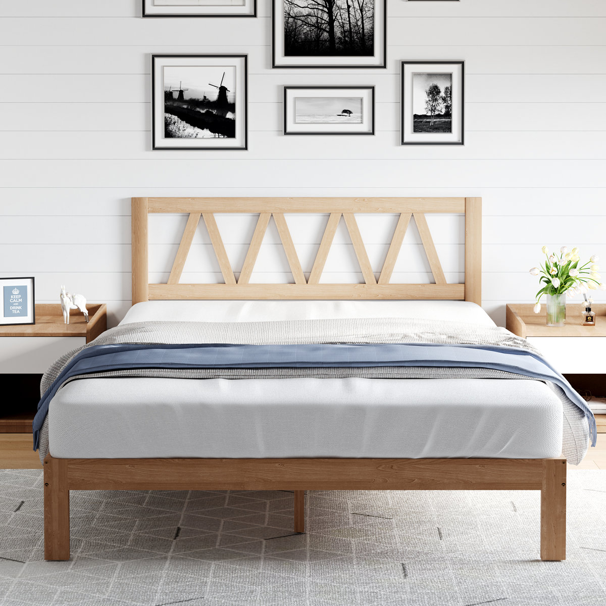Ebern Designs Solid Wood Bed Frame with Headboard & Reviews | Wayfair