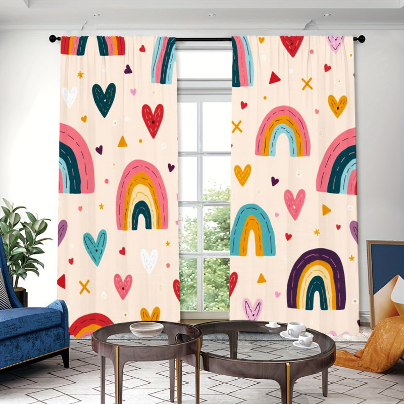 2Pcs rideaux arc-en-ciel à motif cœur, passe-tringle soleil bloquant, style bohème, toutes saisons pour le salon