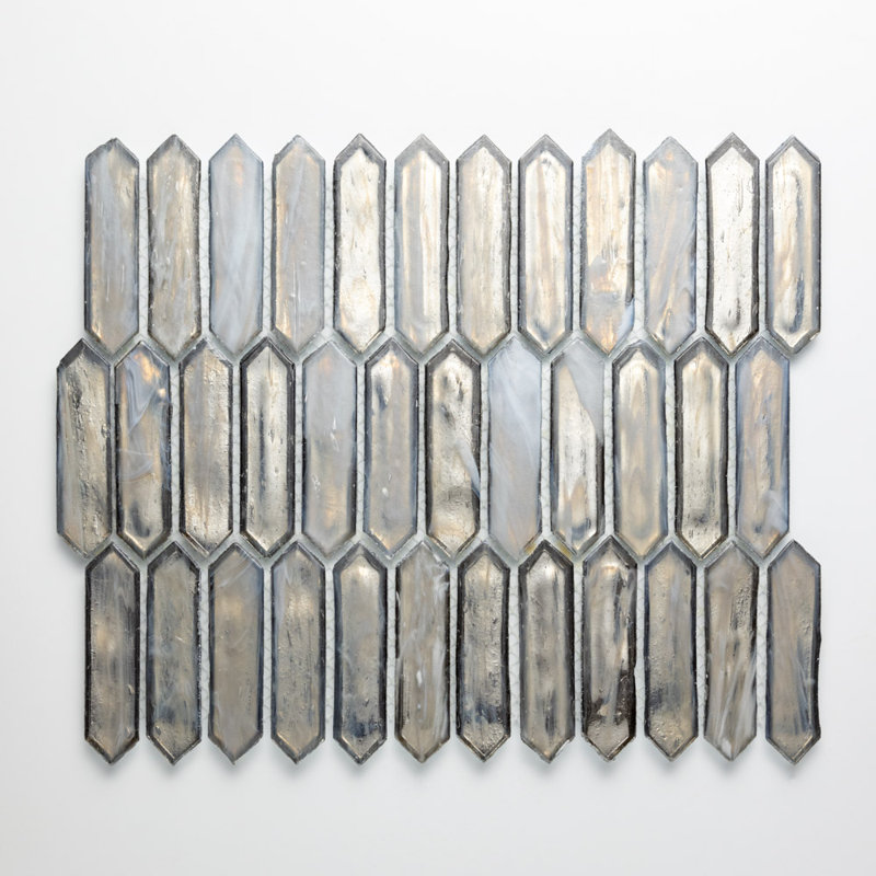 Luxor 1" x 3.5" Glass Novelty Mosaic Wall Tile, Silver Plate