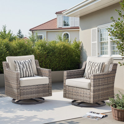 Ensemble de 2 chaises berçantes pivotantes pour l'extérieur, ensemble de 2 chaises pivotantes en rotin à 360 degrés en osier pour terrasse