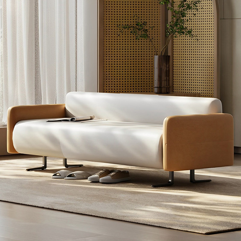 Reidun Microfiber Leather Upholstered Bench, 23.22" H x 70.86" W x 21.65" D, Orange/Cream