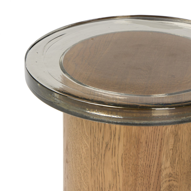 Shira Small End Table-Light Brown Oak, Clear Cast Glass
