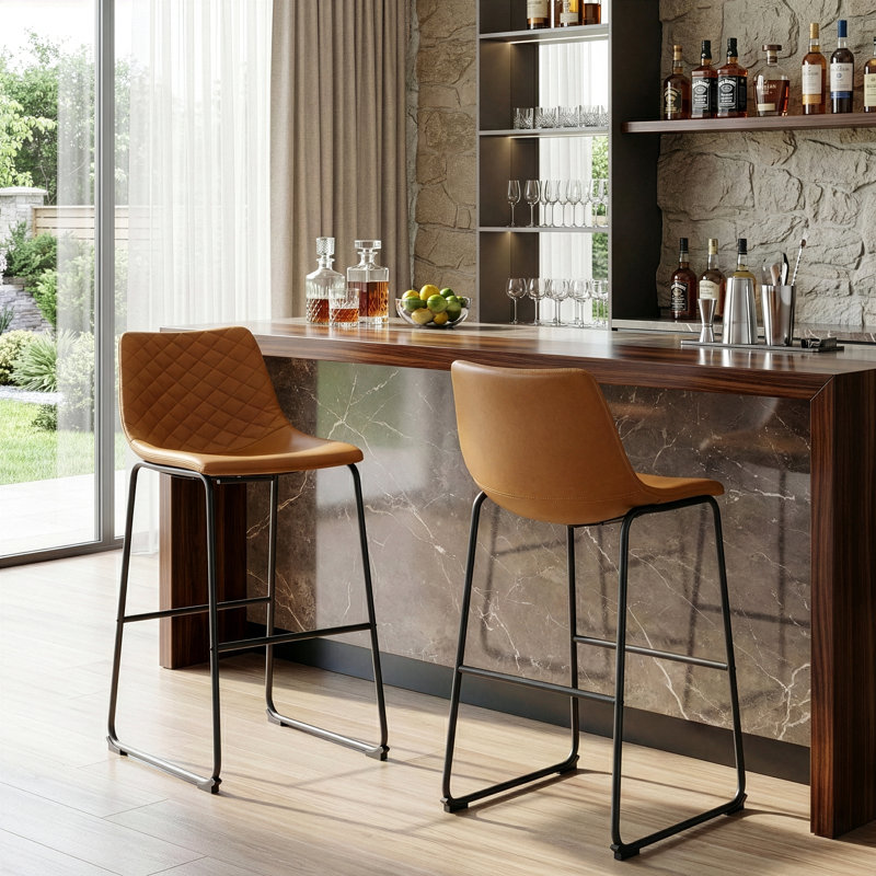 Ensemble de 2 tabourets de comptoir en similicuir avec cadre en fer brun, Cappuccino