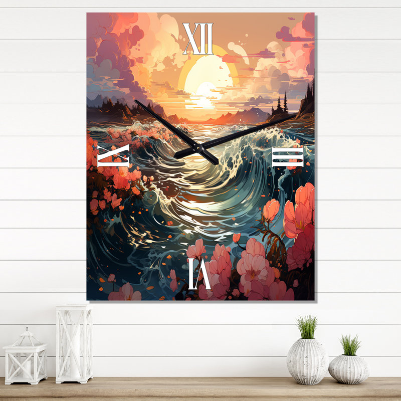 Glorious Blossoming Sunrise Over Ocean II - Horloges murales de plage, Très grand