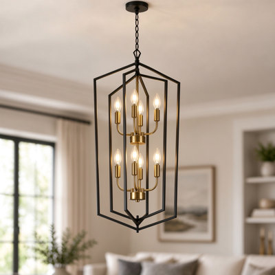 Aissa 8-Light Dimmable Modern Stairway Geometric Cage Chandelier