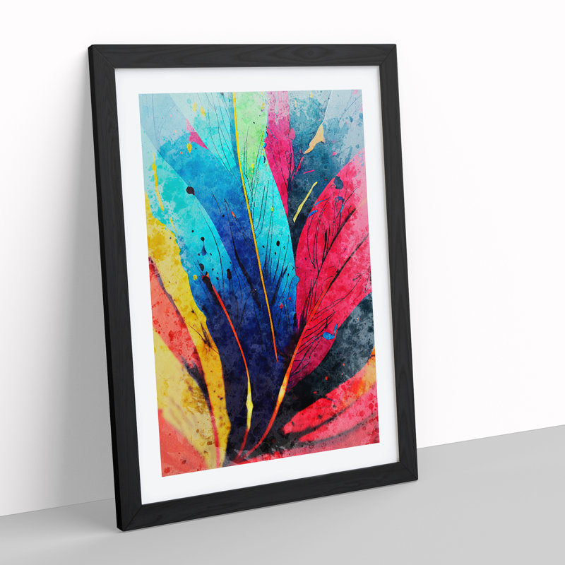 Feather Splash No.1 Abstract - Single Picture Frame Painting, 64cm H x 46cm W x 2cm D, Black