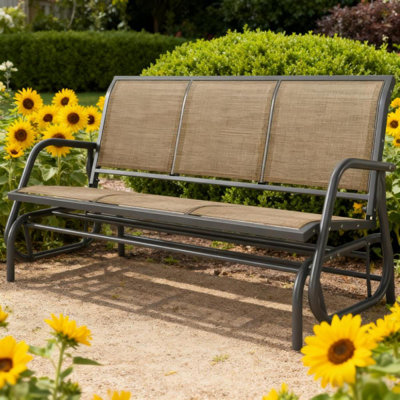 Banc de patio extérieur, balancelle avec 3 sièges, tissu en filet respirant, structure en métal