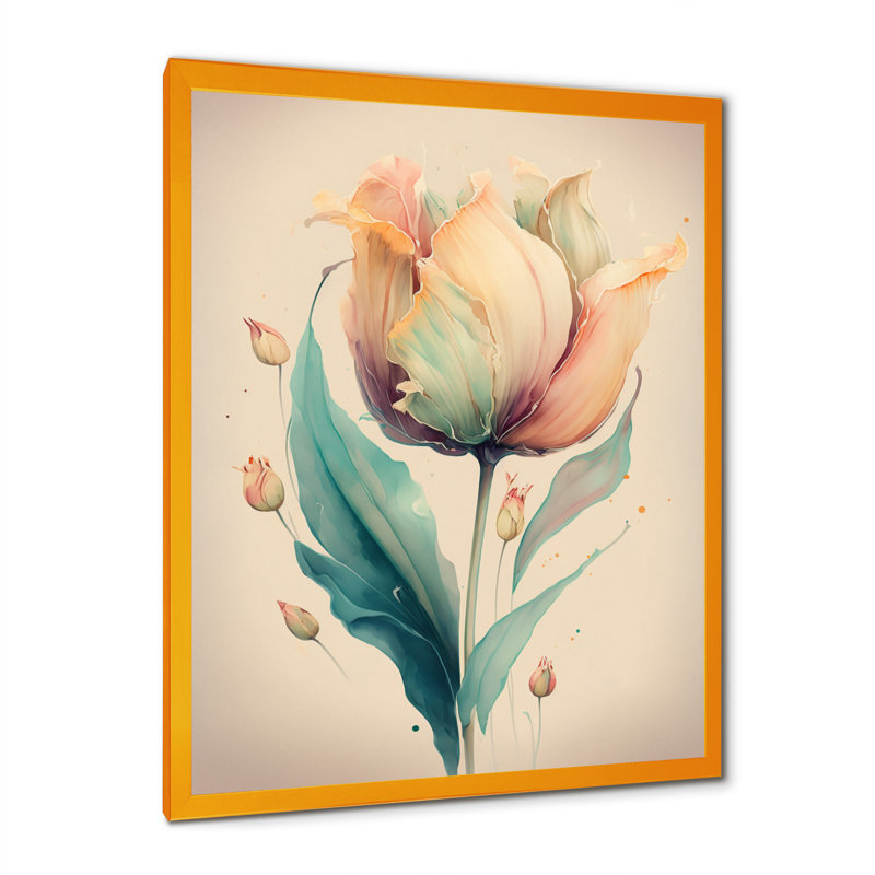 Tulipe douce - reproduction sur toile, Toile encadrée dorée avec coins fermés, H 32 po x l 16 po x P 1 po