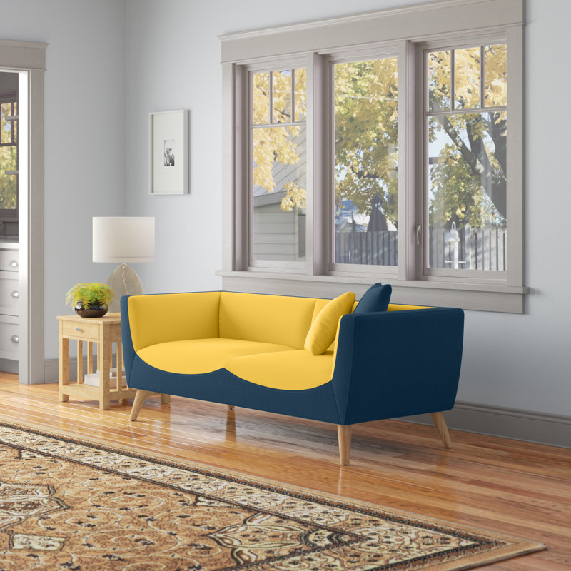 Mcardle Flared Arm Sofa, Blue/Yellow, 27" H x 63" W x 31" D