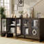 Armoire d'appoint en verre noyer foncé 55 po à 4 portes